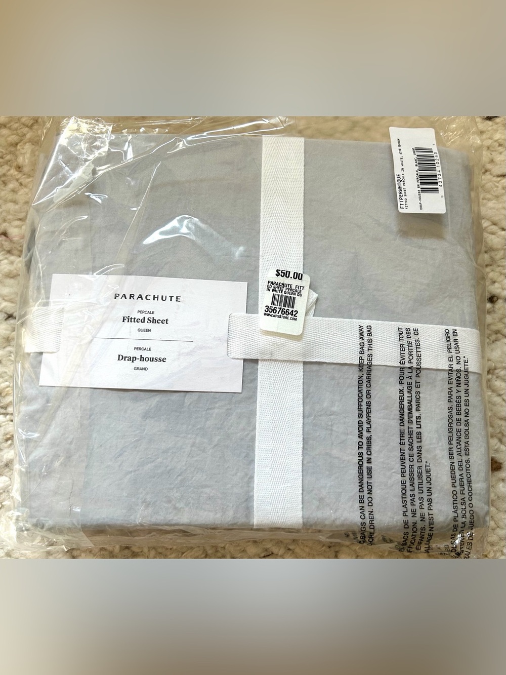 Parachute Fitted Percale Cotton Sheet, Queen